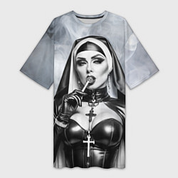 Женская длинная футболка Пошлая монахиня с чупа чупсом