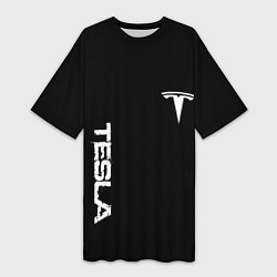 Женская длинная футболка Tesla logo white