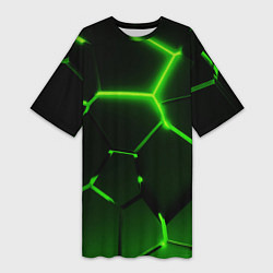 Женская длинная футболка Темные зеленые неоновые плиты в разломе