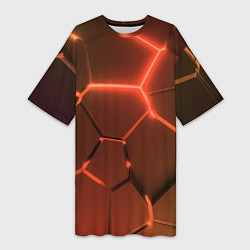 Женская длинная футболка Оранжевые неоновые плиты в разломе