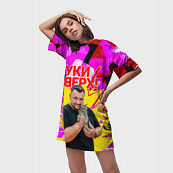 Футболка женская длинная Руки вверх Жуков и котик, цвет: 3D-принт — фото 2