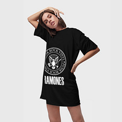 Футболка женская длинная Ramones rock logo, цвет: 3D-принт — фото 2