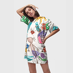 Футболка женская длинная Детский принт, цвет: 3D-принт — фото 2