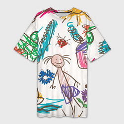 Женская длинная футболка Детский принт