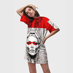 Футболка женская длинная Футуристичная женщина-андроид, цвет: 3D-принт — фото 2