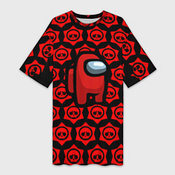 Футболка женская длинная Among us pattern brawl stars, цвет: 3D-принт