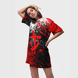 Футболка женская длинная Doom - красные краски и лого, цвет: 3D-принт — фото 2