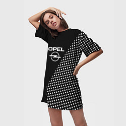 Футболка женская длинная Opel чёрно-белый шахматка, цвет: 3D-принт — фото 2