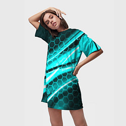 Футболка женская длинная Неоновая броня абстракция, цвет: 3D-принт — фото 2