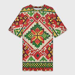 Женская длинная футболка Классические русские узоры и орнамент