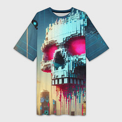 Футболка женская длинная Cool pixel skull - ai art fantasy, цвет: 3D-принт