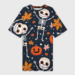Женская длинная футболка Скелеты с листьями