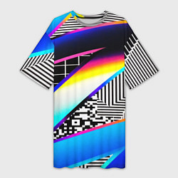 Женская длинная футболка Neon stripes geometry