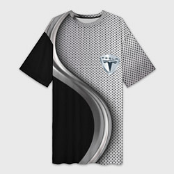 Женская длинная футболка Tesla carbon metal