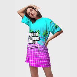 Футболка женская длинная Vice city tropic collection, цвет: 3D-принт — фото 2