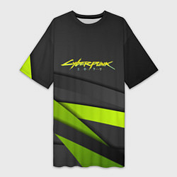 Футболка женская длинная Cyberpunk 2077 stripes line, цвет: 3D-принт