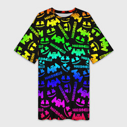 Женская длинная футболка Marshmello neon steel pattern