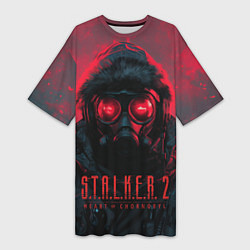 Футболка женская длинная Stalker 2 в противогазе, цвет: 3D-принт