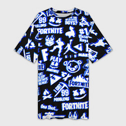 Женская длинная футболка Fortnite neon game steel
