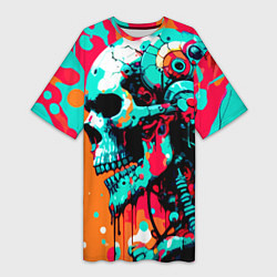 Футболка женская длинная Cyber skull sketch - ai art fantasy, цвет: 3D-принт