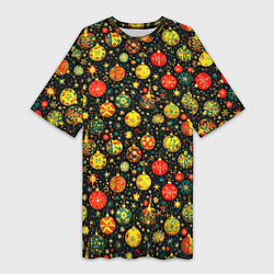 Женская длинная футболка Новогодние елочные шары