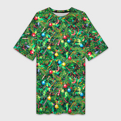 Женская длинная футболка Разноцветные шары на ёлке