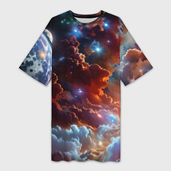 Футболка женская длинная Космические звезды, цвет: 3D-принт