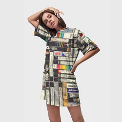 Футболка женская длинная Видеокассеты vhs, цвет: 3D-принт — фото 2