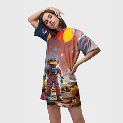 Футболка женская длинная Праздничный космонавт, цвет: 3D-принт — фото 2