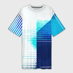 Женская длинная футболка Горизонтальные полосы на сине-белом фоне
