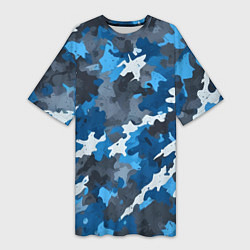 Женская длинная футболка Синий армейский камуфляж