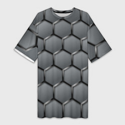 Женская длинная футболка Стальные шестигранники на сером фоне