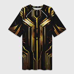 Женская длинная футболка Золотые полосы на чёрном фоне