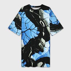 Женская длинная футболка Чёрные линии на чёрно-синем фоне