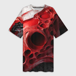 Женская длинная футболка Красно-белая абстрактная структура