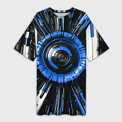 Женская длинная футболка Чёрно-синяя сфера киберпанк