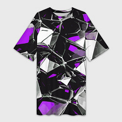 Женская длинная футболка Фиолетово-белый паттерн на чёрном фоне
