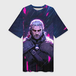 Футболка женская длинная Geralt - neon rain, цвет: 3D-принт