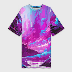 Женская длинная футболка Фиолетовая кислотная абстракция