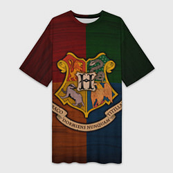 Футболка женская длинная Hogwarts emblem, цвет: 3D-принт