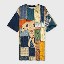 Женская длинная футболка Пэчворк с собакой