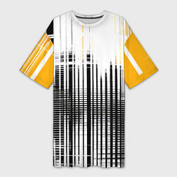 Женская длинная футболка Жёлто-чёрный гранж на белом фоне