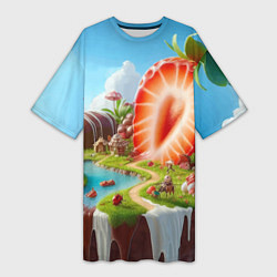 Женская длинная футболка Клубничная планета - нейроарт фантазия