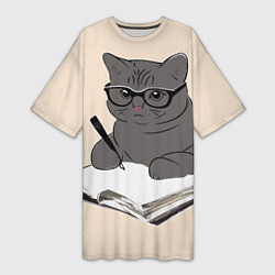 Футболка женская длинная Психолог кот, цвет: 3D-принт