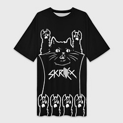 Футболка женская длинная Skrillex: cat rock, цвет: 3D-принт