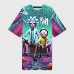 Футболка женская длинная Рик и Морту на сказочной грибной планете - нейроар, цвет: 3D-принт