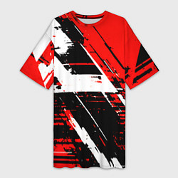 Футболка женская длинная Diagonal black and white stripes on a red backgrou, цвет: 3D-принт