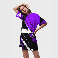 Футболка женская длинная Diagonal black and white stripes on a purple backg, цвет: 3D-принт — фото 2