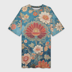 Женская длинная футболка Ботанические узоры