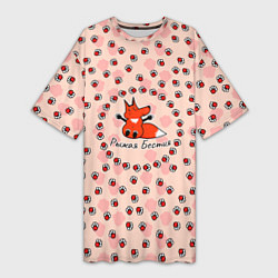 Футболка женская длинная Лиса рыжая бестия паттерн, цвет: 3D-принт